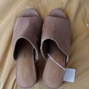 New Christian Soriano mules, low heels. Velvet nude.